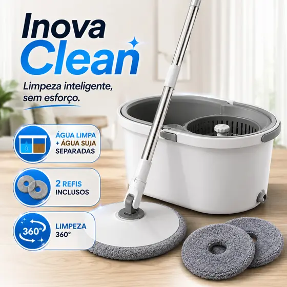 Mop Giratório 360° com Balde Água Limpa e Suja + 2 Refis | Limpeza Inteligente