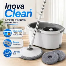 Mop Giratório 360° com Balde Água Limpa e Suja + 2 Refis | Limpeza Inteligente