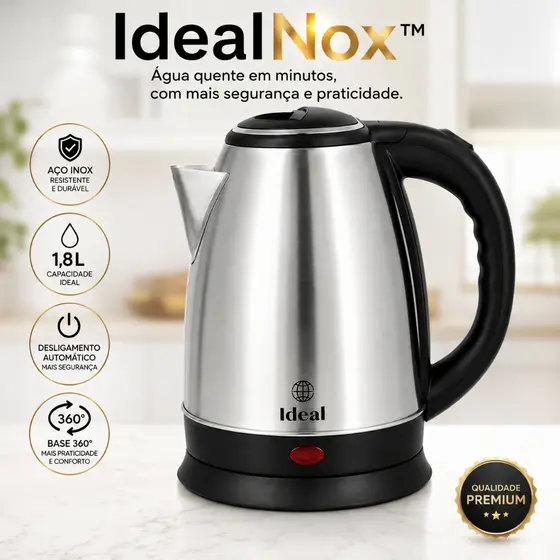 Chaleira Elétrica Inox 1,8L 1000W Desligamento Automático