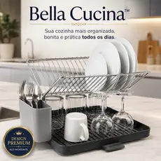 Escorredor de Pratos Inox com Porta Talheres, Bandeja Coletora, 13 Pratos | Organizador de Pia