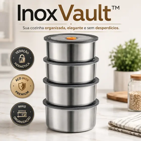 Kit 4 Potes Herméticos Inox 450ml | Potes para Alimentos com Vedação Hermética
