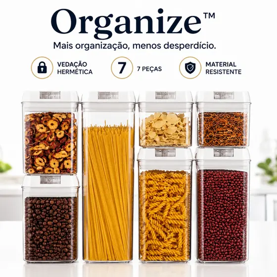 Kit Potes Herméticos 7 Pçs Acrílico Transparente para Organização com Vedação Hermética