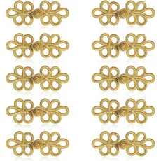 10 Pares de Fechos Chineses em Forma de Sapo, Botões Vintage Dourados para Costura Artesanal, para Decorar Cheongsam, Su