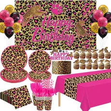 Decorações de Aniversário com Estampa de Guepardo, para 20 Convidados, Decorações de Aniversário Rosa com Tema de Guepar