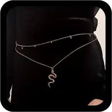 Cinto de Cintura Dourado com Corrente Estilo Cobra para Mulheres |   Corrente de Miçangas em Camadas para a Barriga, Cor