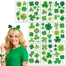 Tatuagens Temporárias e Adesivos Faciais de Shamrock para o Dia de São Patrício, Designs de Trevo à Prova d'Água para Le