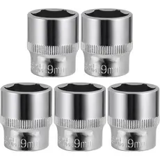 Jogo de 5 Soquetes Rasos de 19mm, Encaixe de 3/8 Polegadas, 6 Pontas, Resistência à Corrosão, Compatível com Chaves de C