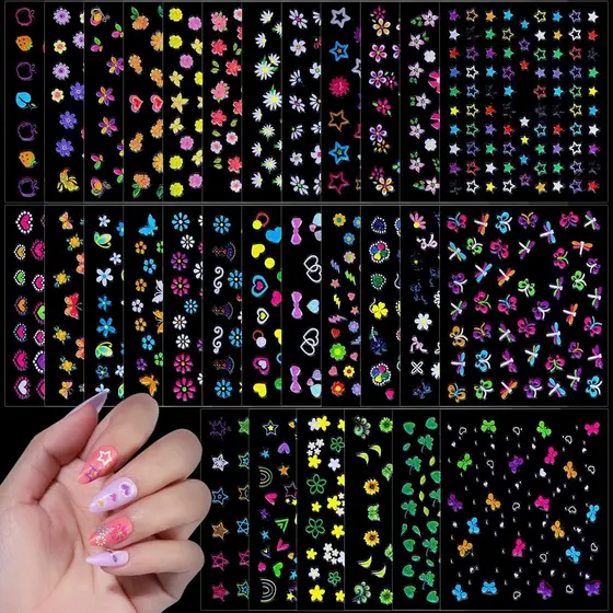 Adesivos de Unhas FANDAMEI para Meninas, 30 Folhas de Adesivos de Unhas Fofos para Crianças, Decalques de Unhas 3D Autoa
