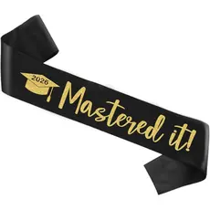 Faixa de Formatura "Mastered It" Turma de 2026, Faixa de Cetim com Glitter para Mestrado - Decorações de Parabéns para F