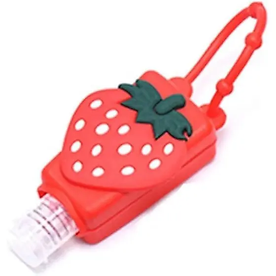 Frasco de Viagem Vazio para Desinfetante de Mãos, em Forma de Morango Vermelho, Recarregável, de Silicone, com Tampa, Pe