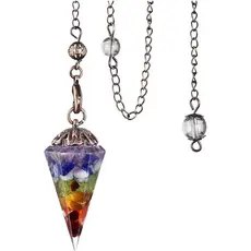 Pêndulo de Cristal MANIFO 7 Chakras com Ponta Cônica Facetada para Radiestesia, Visualização e Cura