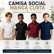 Camisa Social Manga Curta Infantil Menino Roupa Social Tam 2 ao 10 - Envio Imediato !!!