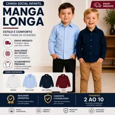 Camisa Social Infantil Manga Longa Estilosa para Festa e Dia a Dia ENVIO IMEDIATO !!!
