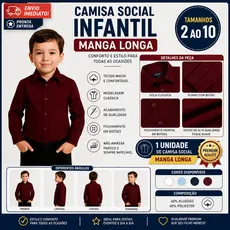 Camisa Infantil Social Manga Longa Confortável Premium Menino Tam 2 ao 10 ENVIO IMEDIATO !!!