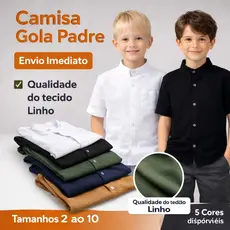Camisa Social Infantil Gola Padre Manga Curta Lisa Menino Premium