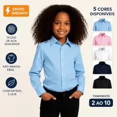 Camisa Social Infantil Manga Longa Lisa Menino Menina Diversas Cores Tamanho 2 ao 10 Envio Imediato