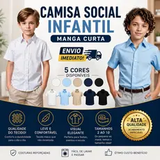 Camisa Social Infantil Manga Curta Menino Lisa Elegante Tam 2 ao 10 - Envio Imediato !!!