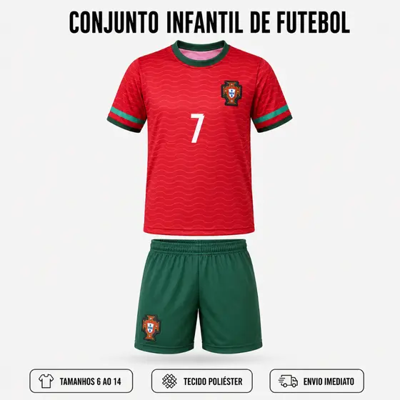 Conjunto Infantil de Futebol Camisa e Shorts Uniforme Esportivo Tamanhos 6 ao 14 - Envio Imediato !!!