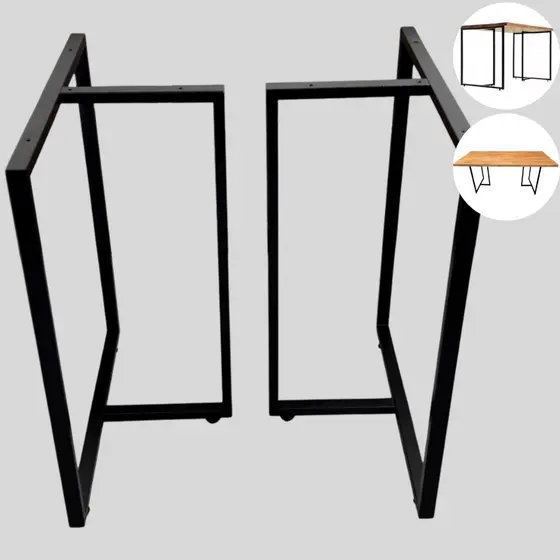 2 Pés Reforçados Para Mesa 75x68cm Preto Antiferrugem Metalon Premium