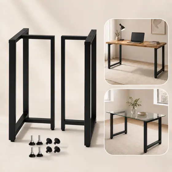 2 Pés Reforçados Base Para Mesa Industrial T 75x68cm Preto Antiferrugem Metalon Premium