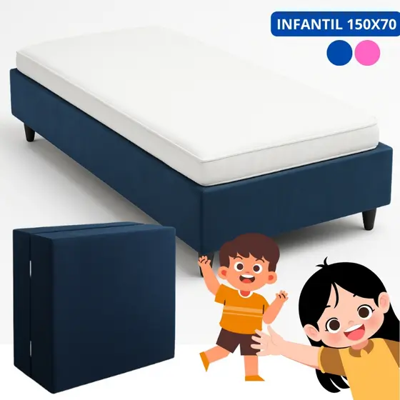 Base Box Cama Colchao Infantil Menino Menina Criança Tecido Suede Alta Dobravel Demontavel 150x70