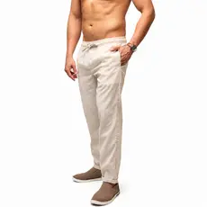 Calça Masculina De Linho Praia Rústico Leve Bege Praia Cordão Ajustável Premium Verão Estilosa Moderna