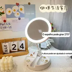 Espelho de Maquiagem Duplo LED com Zoom 10x Dobrável e USB - Iluminação Perfeita e Ampliação Profissional