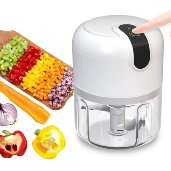 Mini Processador Elétrico Portátil 3 Lâminas Inox — Pique, Triture e Processe em apenas 10 Segundos!
