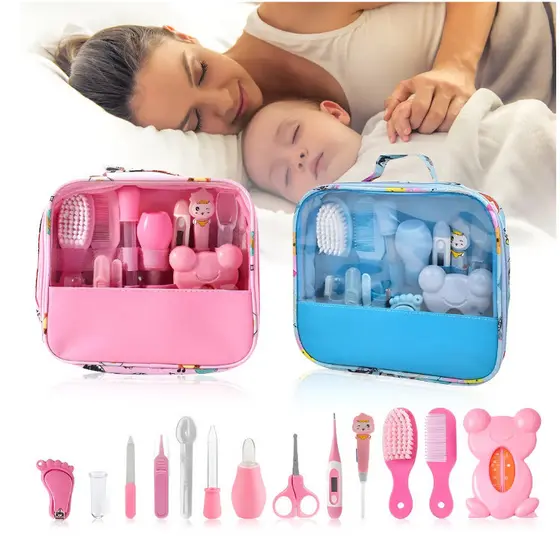 Maleta Com Kit Para Cuidados De Higiene E Saúde Do Bebê Com 13 Peças Termômetro Escova Cortador E Outros