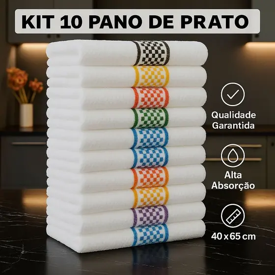 Kit 10 Pano De Copa Atoalhado Jacquard 40x65Cm Cozinha Sortidos