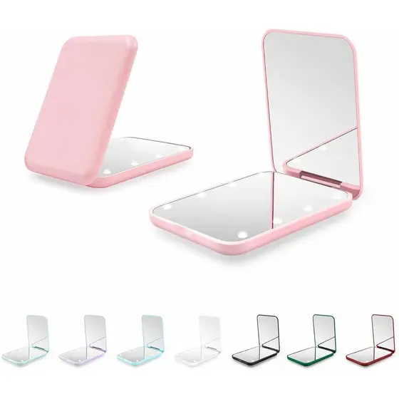 Espelho Compacto Kakuje, Espelho de Bolso LED com Ampliação de 1X/3X e Bateria Interna, Mini Espelho para Bolsa, Bolso,