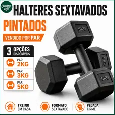 Par de Halteres Sextavados Pintados 2/3/5 kg para Musculação e Treino em Casa Treino de braços