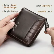 Carteira Masculina Com Zíper Colorido-Cartão Vintage De Couro PU De Grande Capacidade E Porta-Moedas