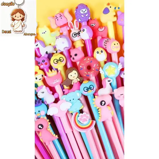 Kit 60 Canetas Fofas Kawaii Sortidas - Brindes e Lembrancinhas Criativas