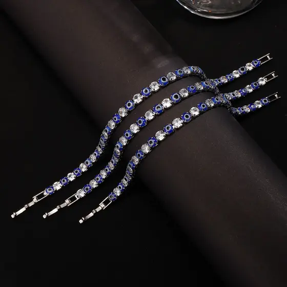 Vento demônio olho 4mm zircão pulseira das mulheres dos homens Hip Hop novo INS única camada cheia diamante pulseira