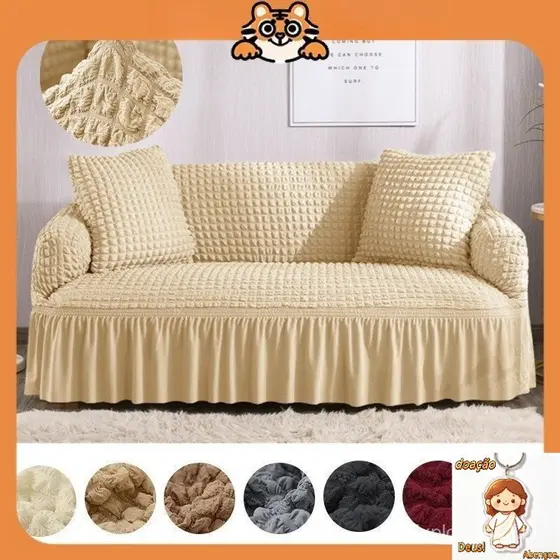 Capa de Sofá com Babados para Sala de Estar/Elastica Grossa Suave 1/2/3/4 Lugares 2SKF