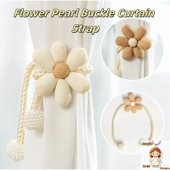 Tiras de cortina Floral Pearl Clip Curtain Tiebacks - Decoração de flor resistente para quartos infantis, INS Esti