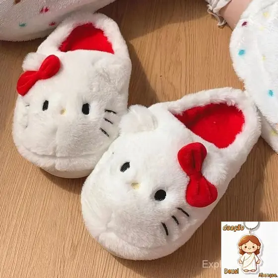 [Sanrio Chinelos De Pelúcia Olá Kittys Kawaii Estudante Bonito Outono Inverno Quarto Inverno Bonito Sapatos Meninas De P
