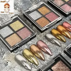 Paleta c/ 4 Pó Cromo Helen Color, Pó Cromado Metalizado Profissional com 4 Cores para Decoração e Arte em Unhas