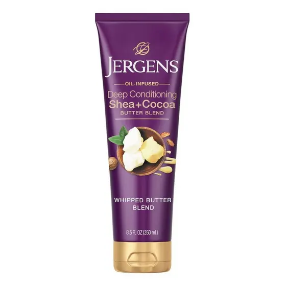 Loção para Mãos e Corpo Jergens Shea e Cacau para Pele Seca a Extremamente Seca, Manteiga Corporal Cremosa com Vitaminas