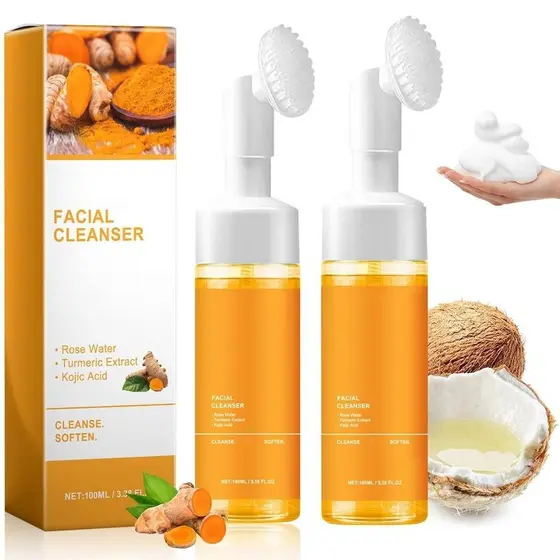 Axnzp2Pcs Limpador Facial de Cúrcuma, limpador facial esfoliante profundo e iluminador, vem com uma escova, adequado par
