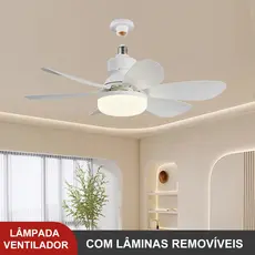 Ventilador Lâmpada De Teto LED Silencioso Moderno e com Controle Remoto 6 Hélices Bivolt Prática Instalação E27