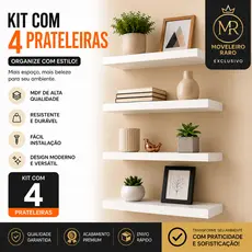 Kit 4 Prateleiras MDF 30x10cm Decorativa Parede Sala Quarto Cozinha Banheiro Escritório