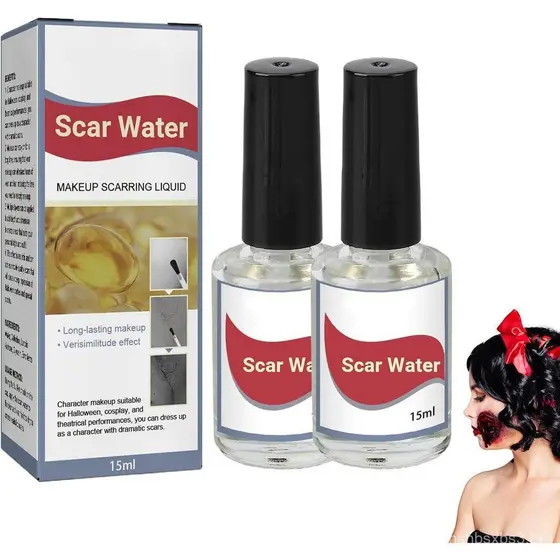 Kolodion Rigid Scar Liquid, conjunto de dois fluidos para maquiagem de cicatrizes, líquido de maquiagem realista RQVS
