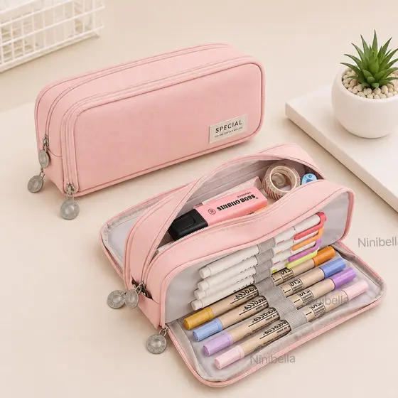 Estojo De Lápis De Tecido De Grande Capacidade Camada /Double Sided Pen Bag Pencil Case/Escolar