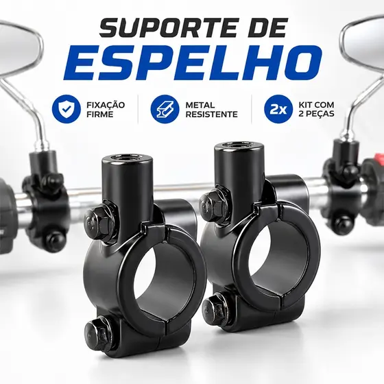 Par Abraçadeira Adaptador Retrovisor Moto Bike 22mm Rosca 8mm Braçadeira para Guidão Universal
