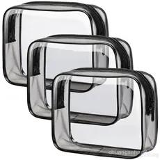 PACKI Bolsa de Higiene Transparente - Bolsa de Higiene Aprovada pela TSA, Pacote com 3, Mesmo Tamanho Médio, Bolsa de Vi