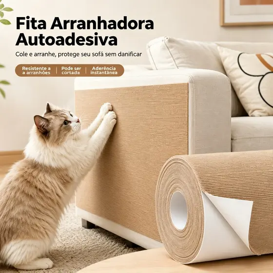 Tapete Arranhador Autoadesivo Gatos Protetor Anti-Arranhões Reutilizável Cortável Sofá Móveis Resistente Sem Resíduos