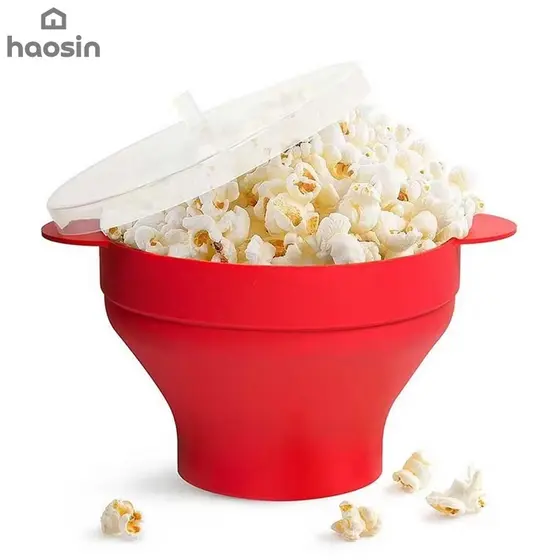 Pipoqueira Grande Dobrável p/ Micro-ondas s/ Óleo – Balde Silicone Redondo c/ Tampa, Livre BPA