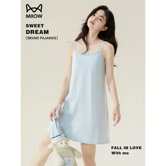 Gato camisola feminina verão estilingue almofada no peito puro algodão colete verão feminino gracioso pijamas feminino 2